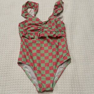 Kids Checkered Swimsuit - Green and Pink. Pink Lily Kids. 4T.